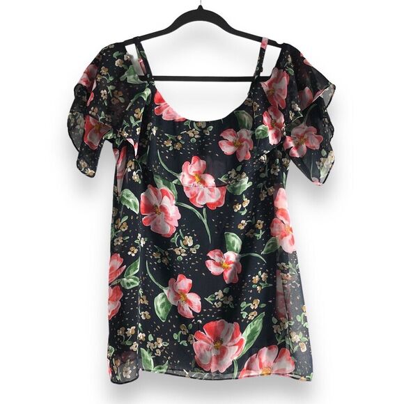 CAbi #5220 Size Small Fairytale Floral Cold Shoulder Blouse Top Shirt Lined‎ - Picture 1 of 16